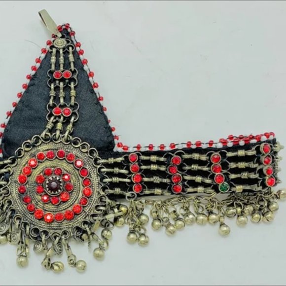 Tribal Red Matha Patti, Traditional Headpiece For Women, Hair Jewelry - Picture 6 of 11